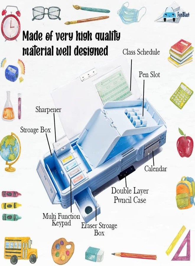 LONGMIRE Plastic Pencil Box with Code Lock Pen Case Large Capacity Multi-Layer Multi-Function Storage Bag Secret Compartment Pencil Box for Kids- Multi-Color (Astronaut) - Image 5